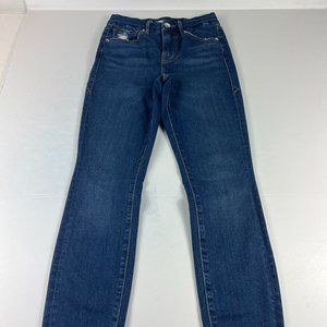 Good American Jeans Women's 26 Good Waist Blue Skinny Stretch Distressed Denim